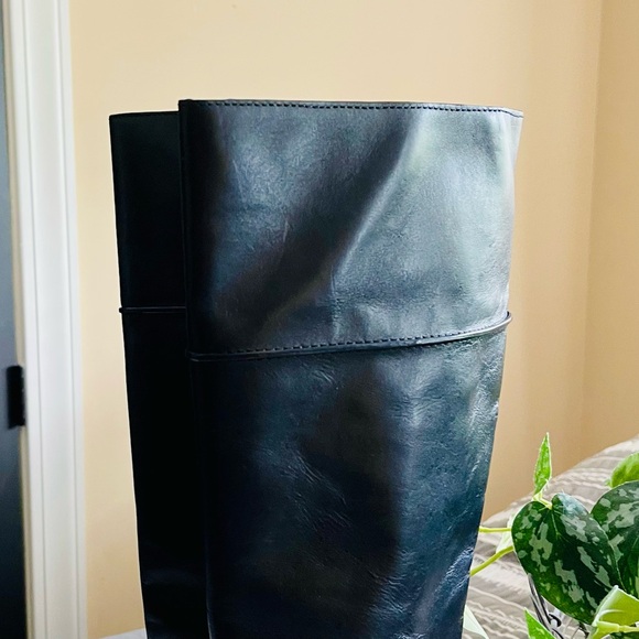 TORY BURCH Linette Smooth Leather Tall Black Wedge Knee High Riding Boots 8.5 - Picture 7 of 16